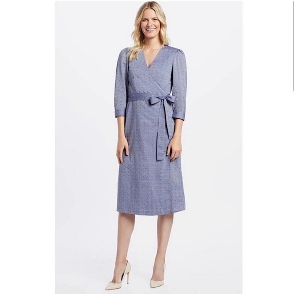 Draper James Embroidered Dot Chambray Wrap Dress Sz.12 NWT - Picture 2 of 16